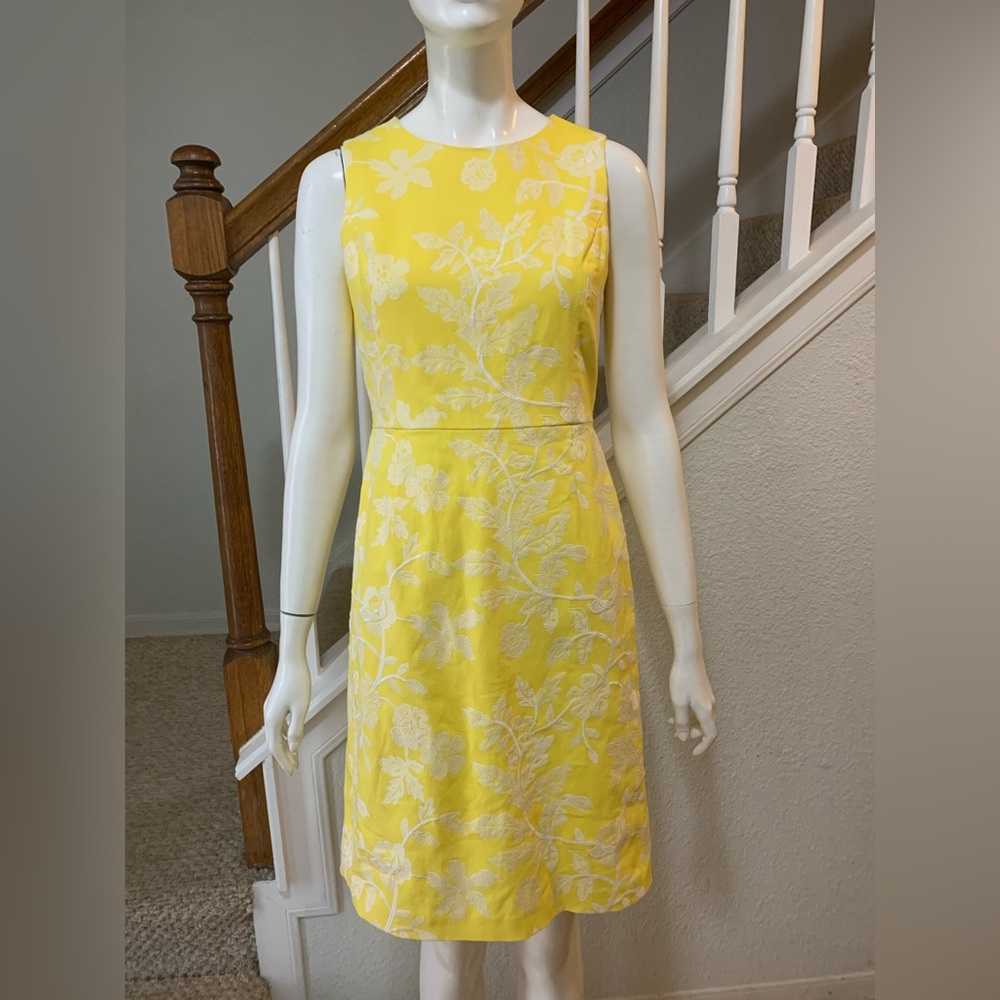 Brooks Brothers Yellow and White Floral Midi Sleeveless Dress Size 2
